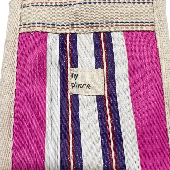 ZARA Stripe Phone Holder Crossbody Bag – Pink, Purple & Cream Canvas Pouch - Picture 2 of 6